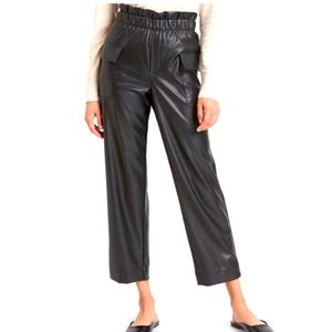 Banana Republic | Vegan Leather High-Rise Paperbag-Waist Cargo Pants Black